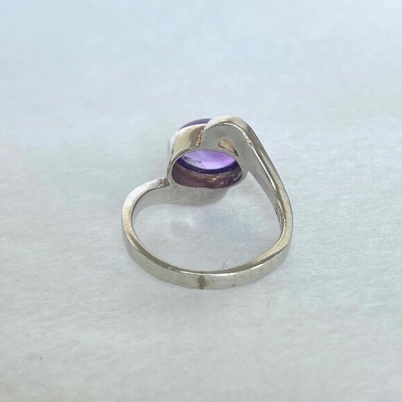 Sterling Silver 925 Oval Bezel Set Amethyst Cabochon Bypass Style Ring Sz 7.75 - Picture 7 of 16